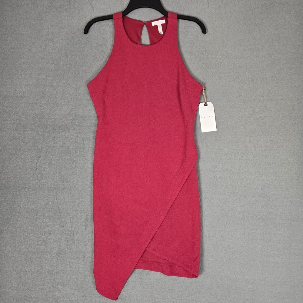 Leith Dress Womens Small Pink Crossver Asymmetric Front Open Back Sheath NWT